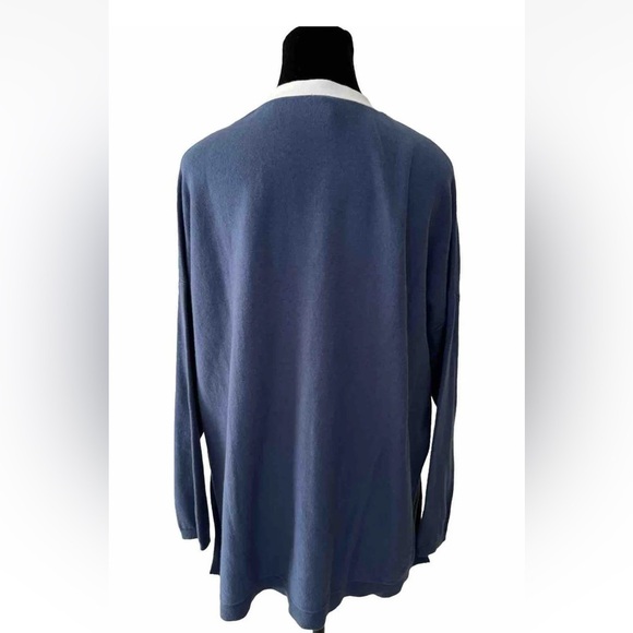 Wynne Layers XS Cardigan Blue White Button Front Sweater 100% Cotton Oversized - Picture 2 of 11